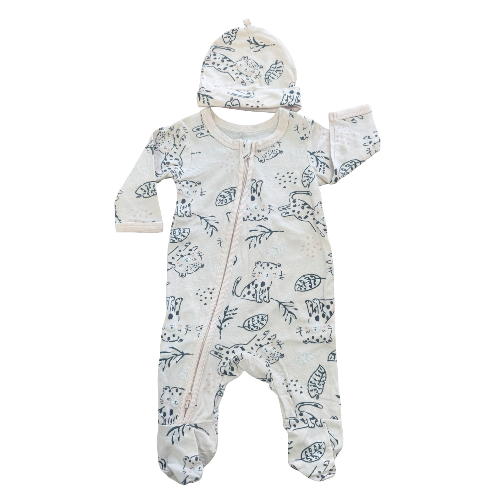Newborn Pink Leopard Zipper Babygrow with Beanie - Woolworths