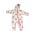 0-3M White & Pink Heart Bear Fleece Onesie - Ackermans
