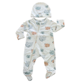 Newborn Cream Bear Zipper Babygrow with Beanie - Keedo