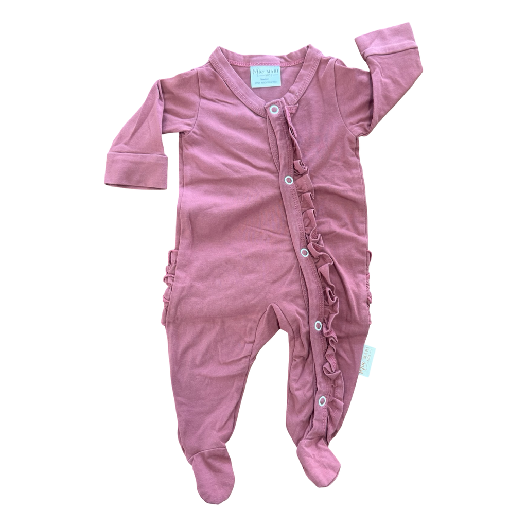 Newborn Dark Pink Snapper Babygrow with Frill Detail - Mia Mari
