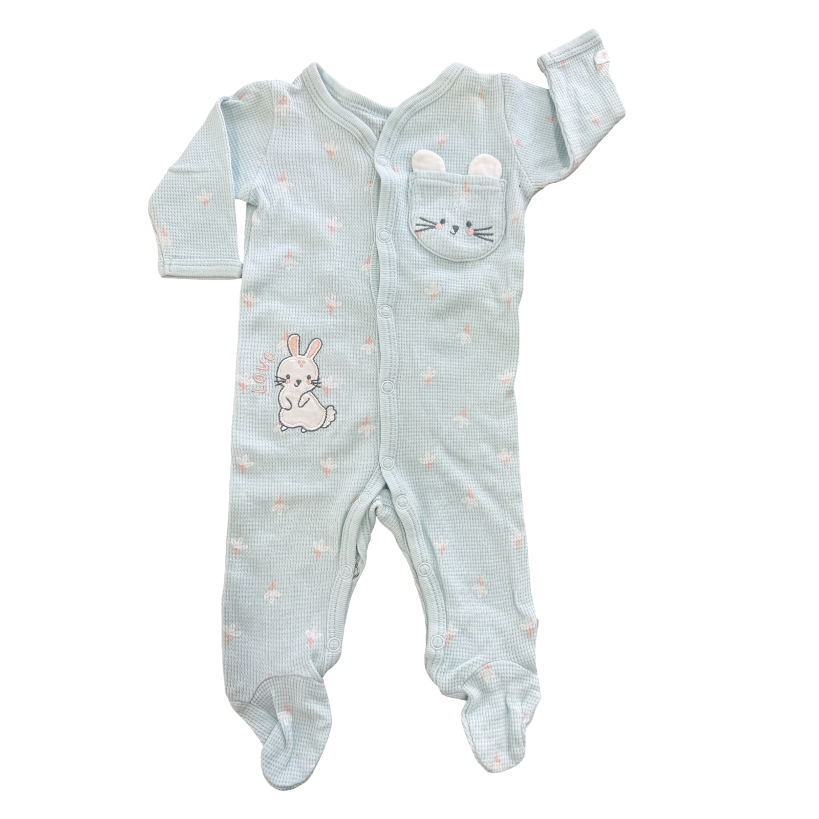 Newborn Blue Waffle Knit Mouse & Bunny Snapper Babygrow - Mia Mari