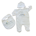 Newborn 3pc White & Grey Bear Babygrow, Beanie & Bib Set - Woolworths