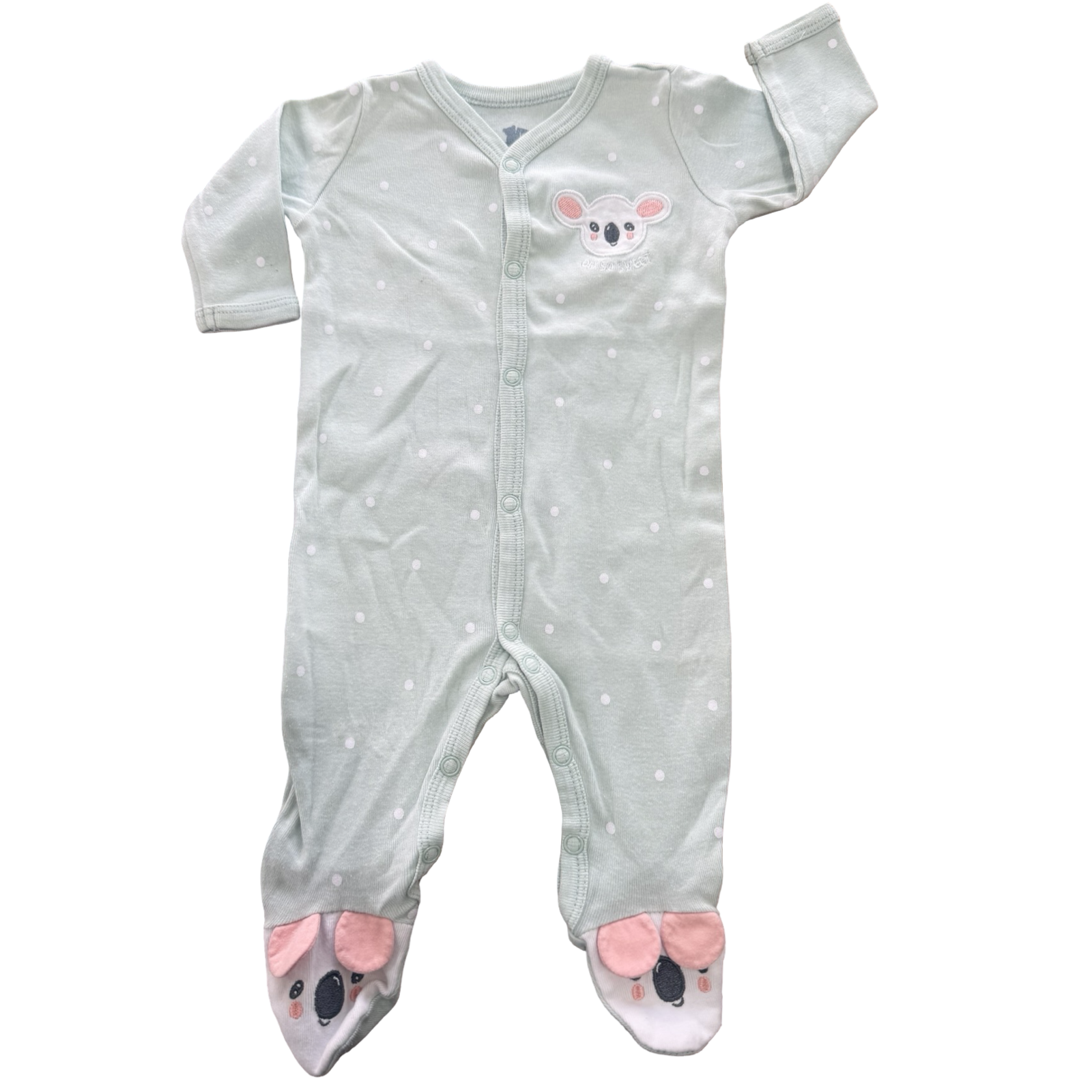 Newborn Light Green Polka Dot Cotton Snapper Babygrow - Woolworths