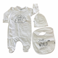 *NEW* Prem White & Grey 3pc Snapper Babygrow, Beanie & Bib - Woolworths