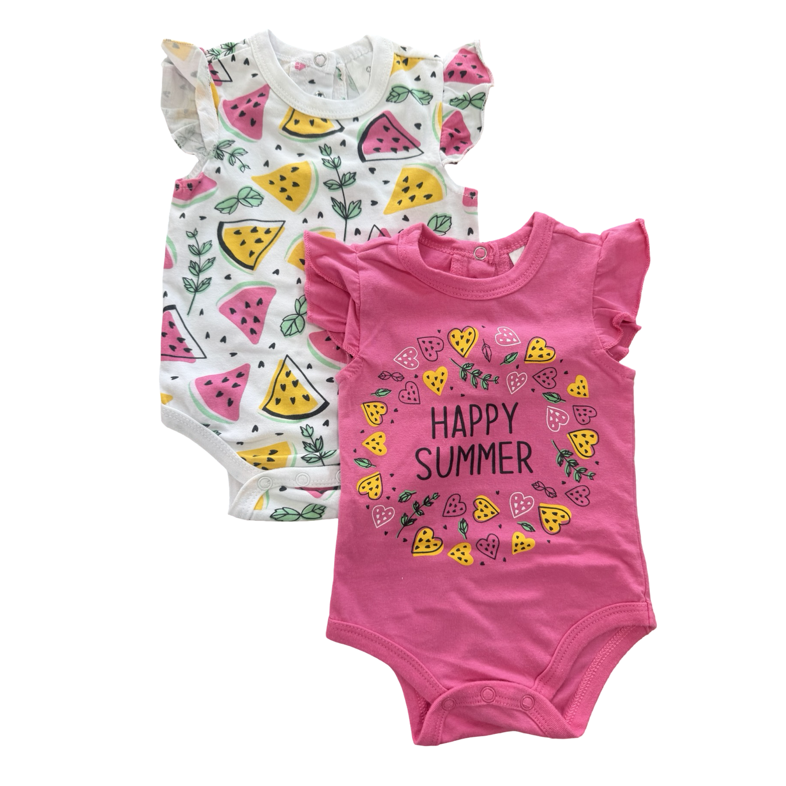 Newborn 2pc Summer Pink Heart & Watermelon Bodysuits - Clicks