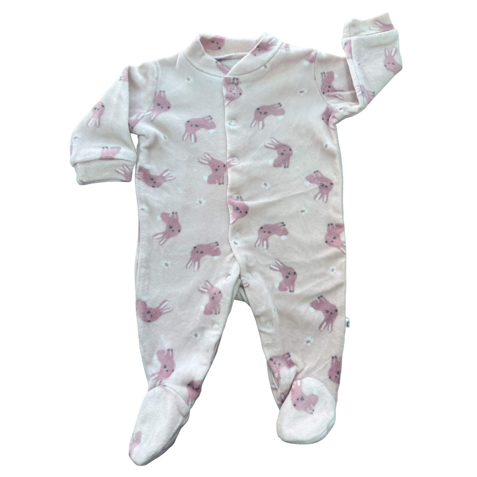 Newborn Pink Bunny Fleece Snapper Babygrow - Woolworths