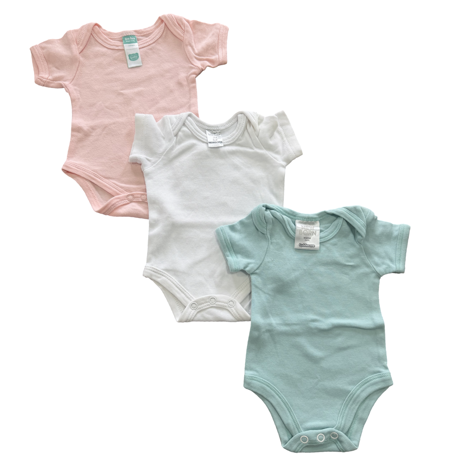 Newborn 3pc Pink, White & Green Bodysuits