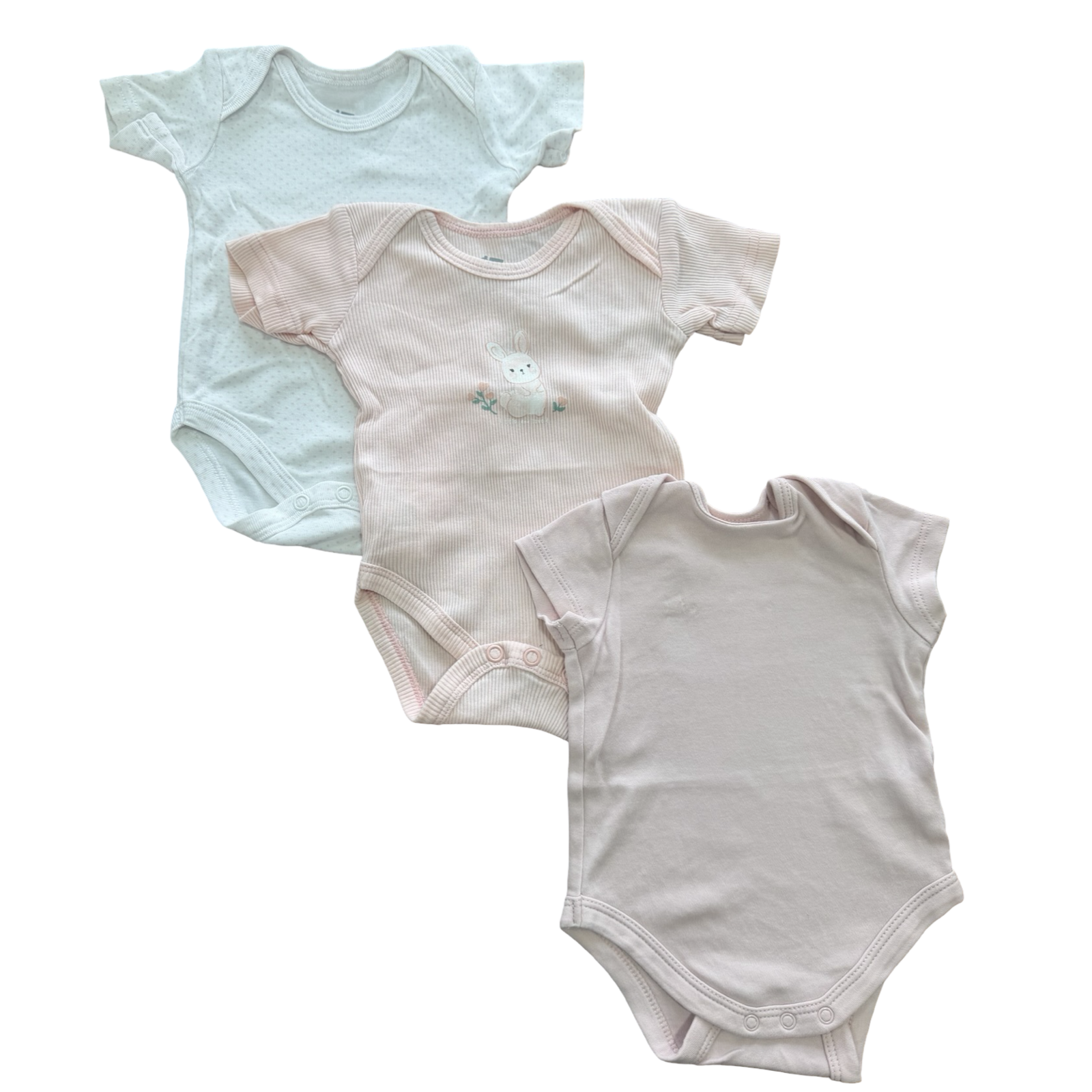 Newborn 3pc White & Pink Bunny Bodysuit Set - Woolworths