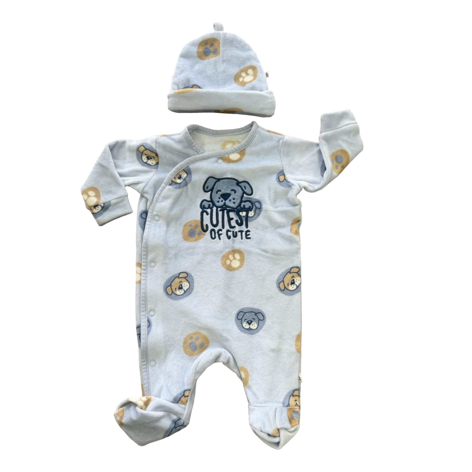 Newborn Blue Cutest of Cute Fleece Snapper Onesie & Beanie - Woolworths