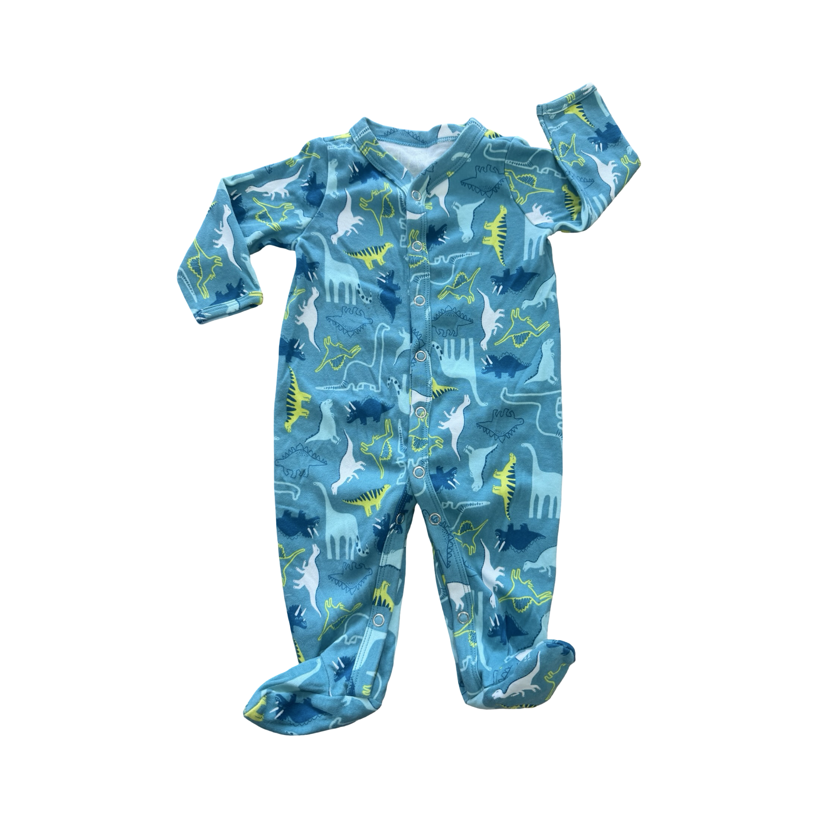 3-6M Green Dinosaur Snapper Babygrow