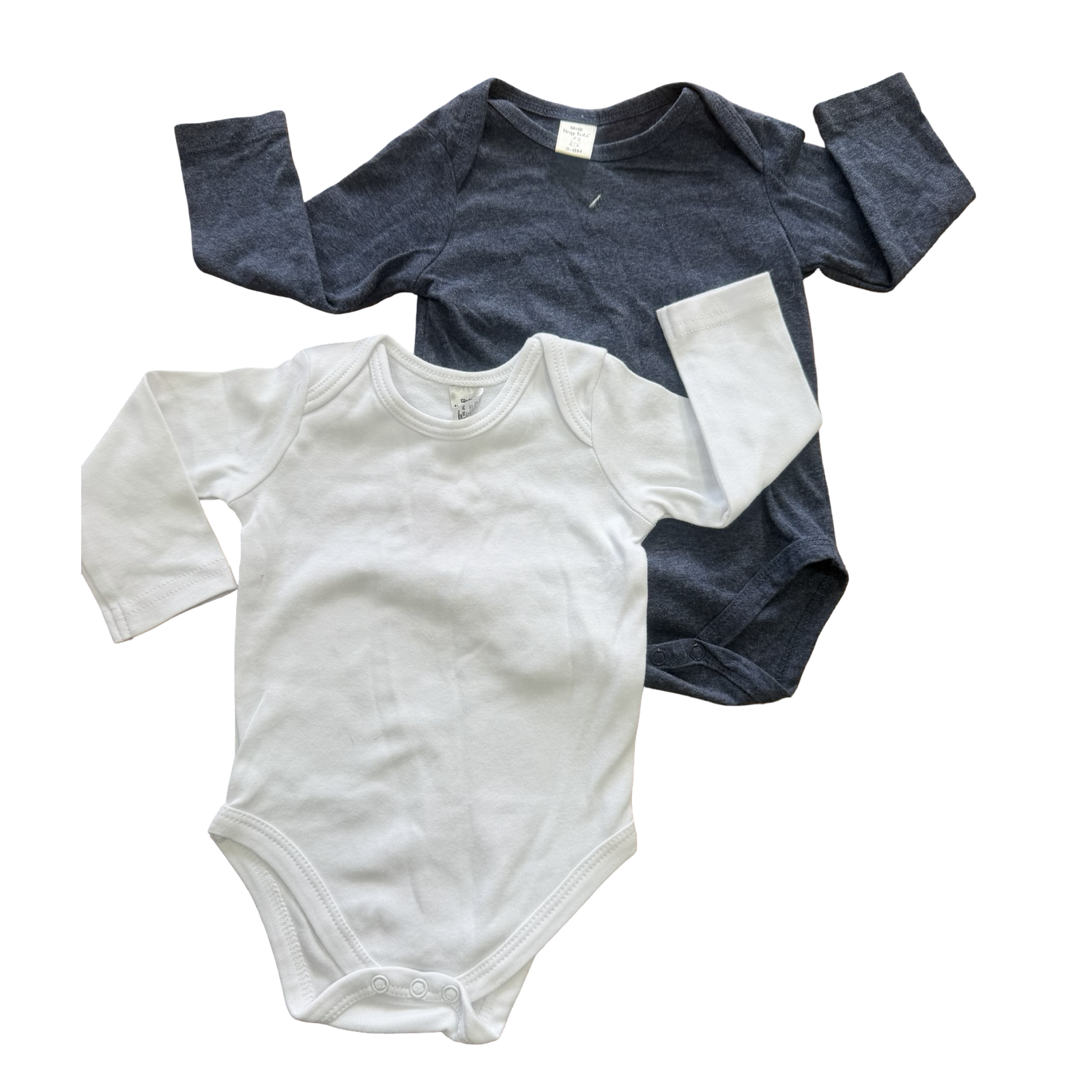 3-6M 2pc Blue Melange & White Long Sleeve Bodysuits - Tiny Tots