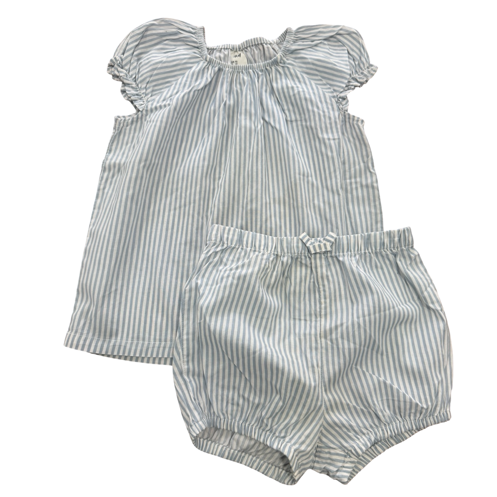 18-24M Light Blue & White Stripe Cotton Shirt with Bloomer - H & M