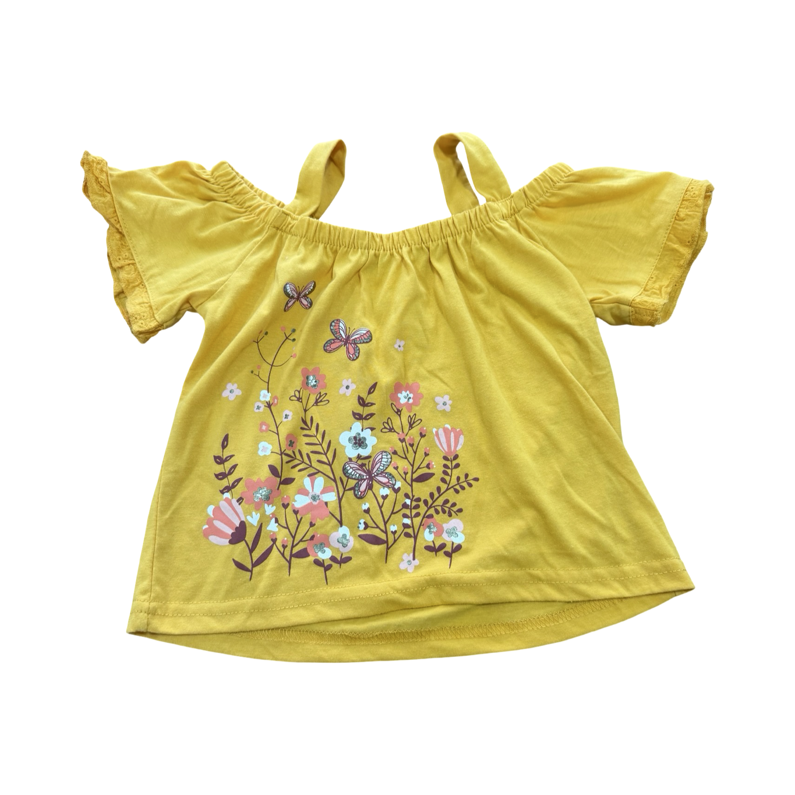 18-24M Yellow Butterfly Elasticated Neck Top - Ackermans