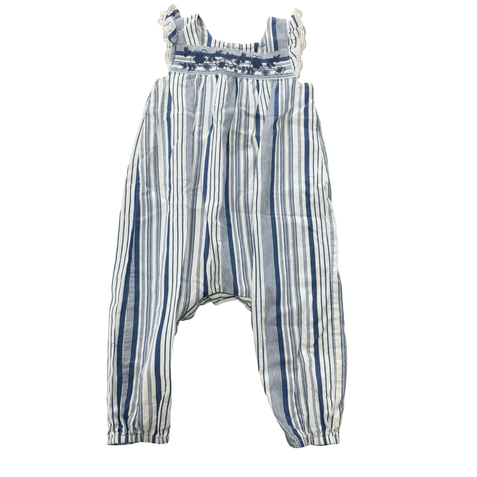 12-18M Blue & White Stripe Bodysuit with Lace Detail - LC WAIKIKI