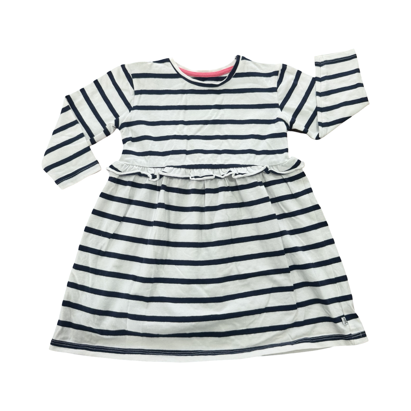 6-12M Navy & White Striped Long Sleeve Dress - Woolworths