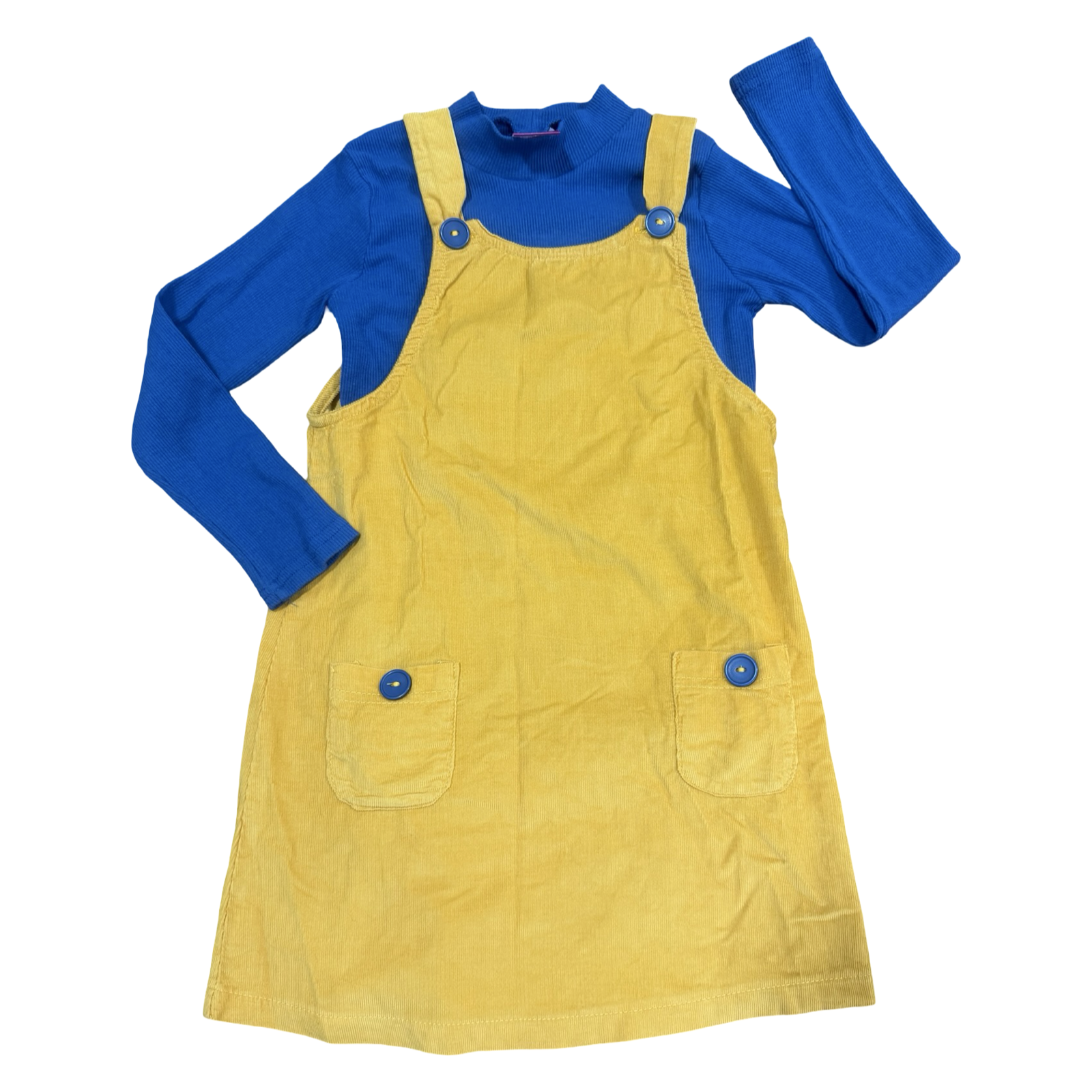 5-6Y Yellow & Blue Dungaree Corduroy Dress with Shirt - Solo