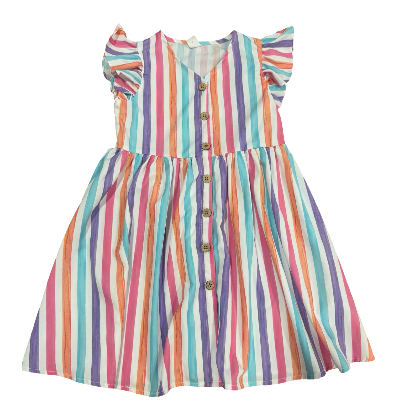6Y Multicoloured Stripe Dress with Buttons - Shein