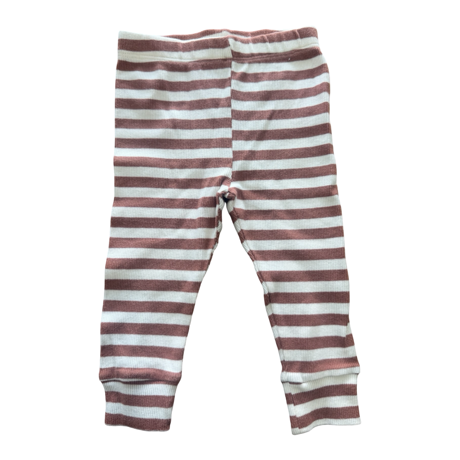12-18M Brown & White Stripe Ribbed Leggings - Keedo