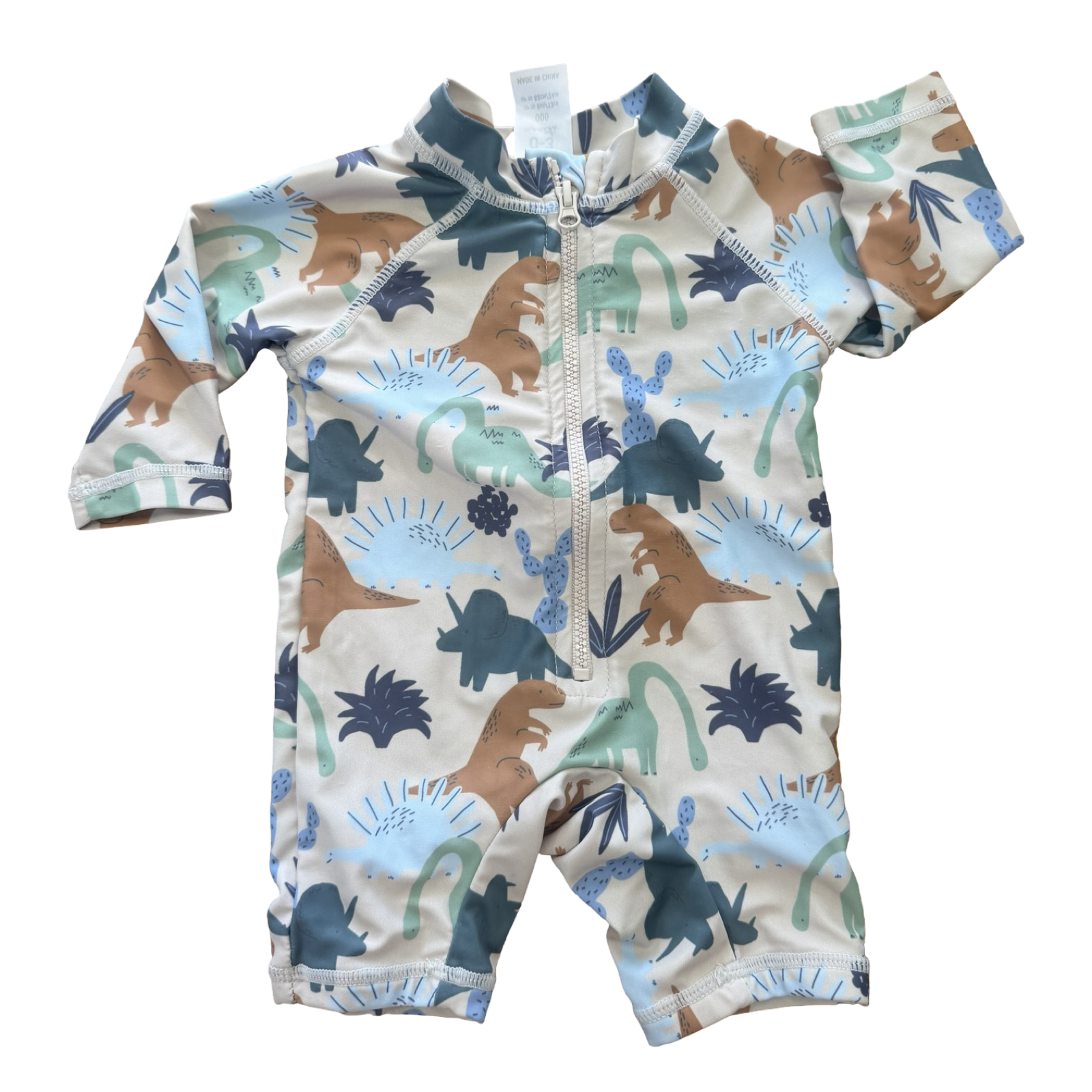 0-3M Beige Dinosaur Long Sleeve Boys Swimming Costume - Cotton On