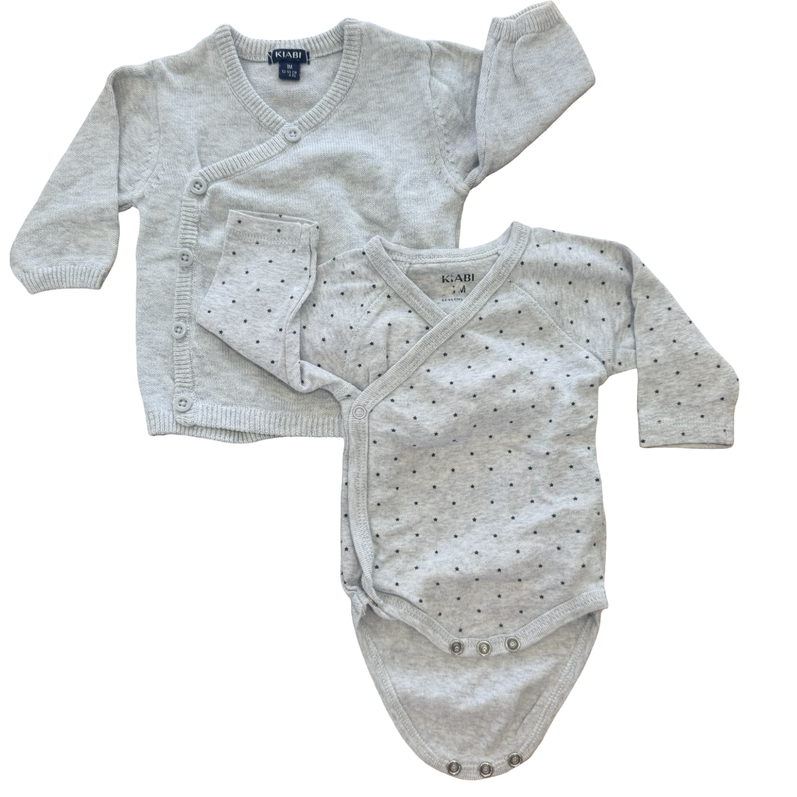1M 2pc Bodysuit & Crossover Grey Cardigan - KIABI