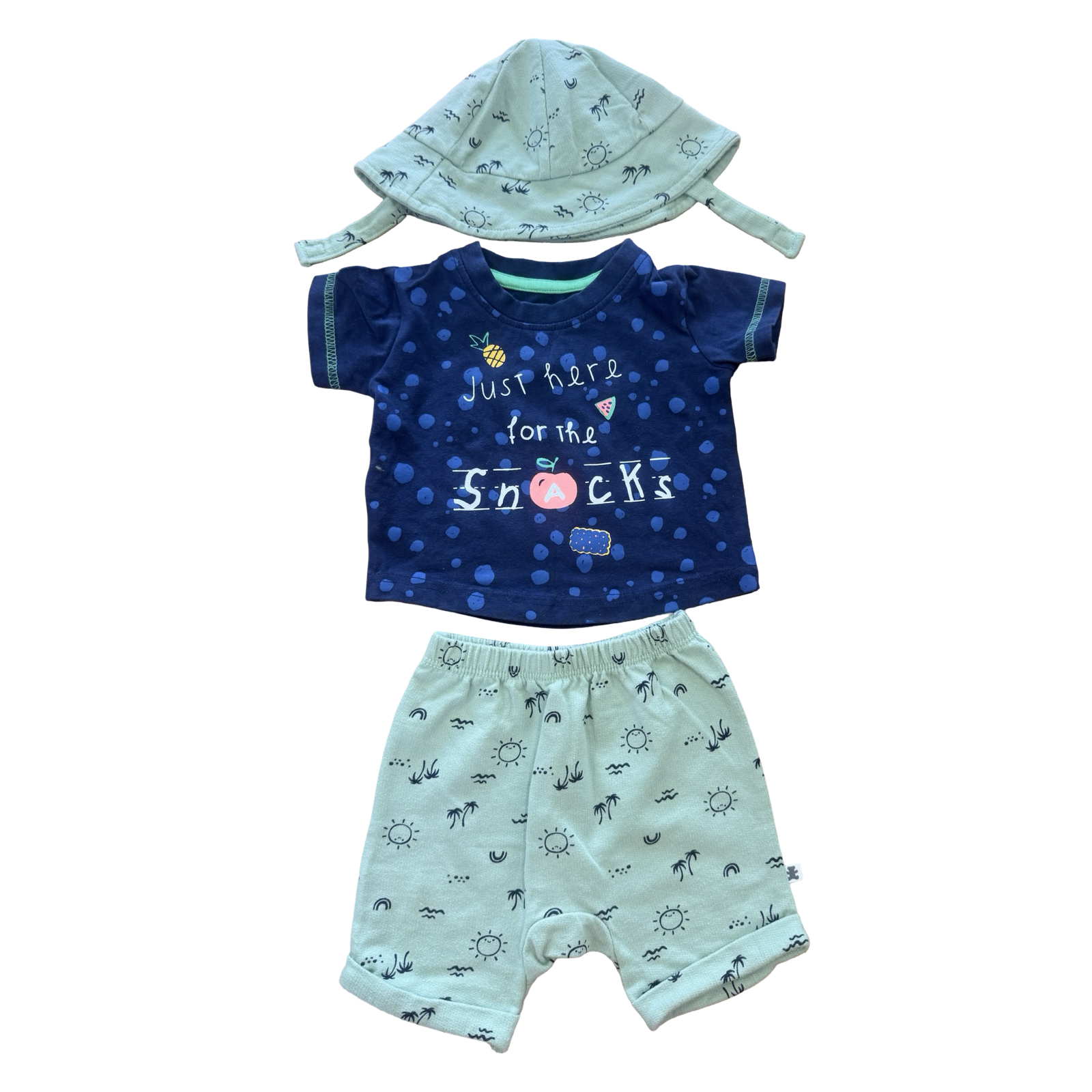 1-3M 2pc Shorts & T-Shirt Set with Sun Hat - Woolworths