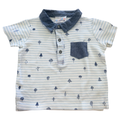9-12M Chambray Blue & White Stripe Golf Shirt - Pop Candy