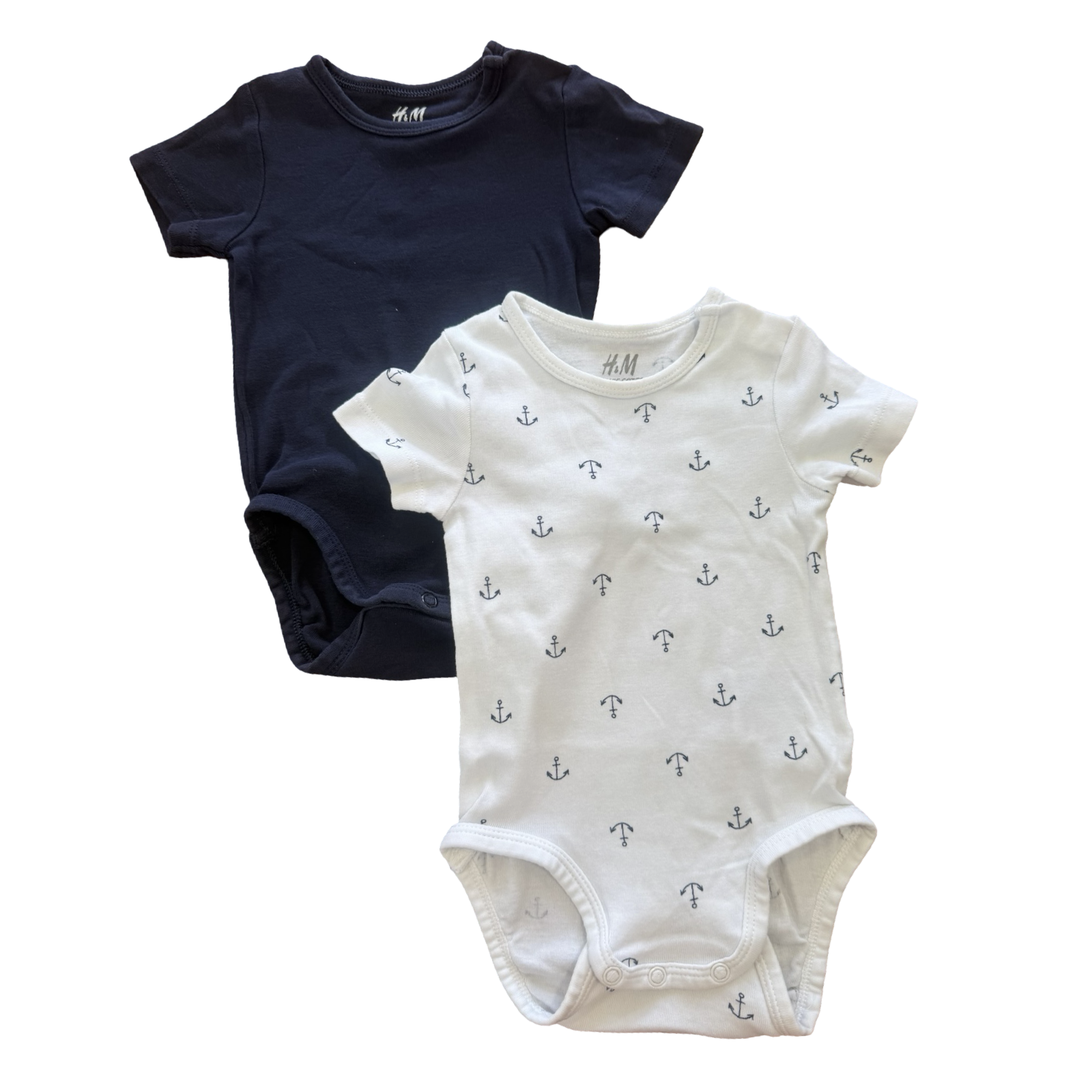 6-9M 2pc White & Navy Anchor Body Vests - H & M