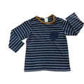 9-12M Navy & White Stripe Long Sleeve T-Shirt with Brown Neck Trim - H & M