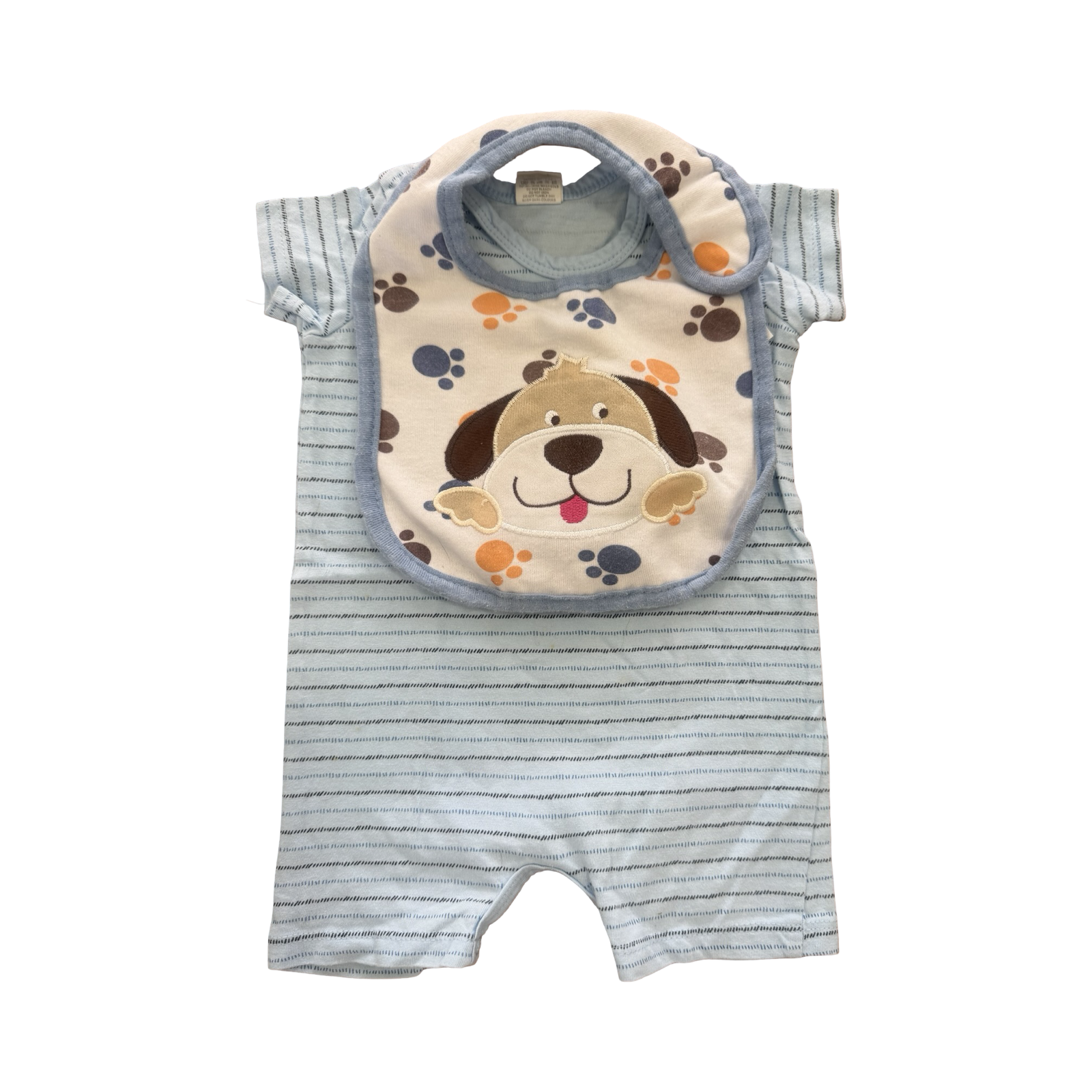 0-3M 2pc Light Blue Romper with Doggie Bib - Tiny Tots