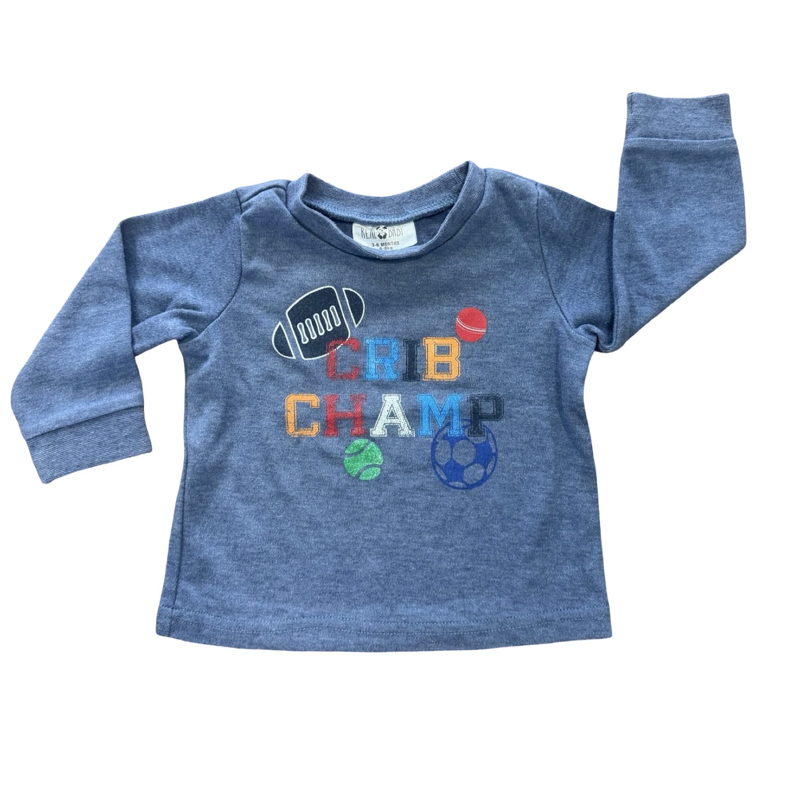 3-6M Blue Crib Champ Long Sleeve T-Shirt - Real Baby