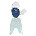 Newborn 4pc Green & Blue Baby Set with Leggings, Beanie, Mitts & Bib - Baby EXACT / Real Baby