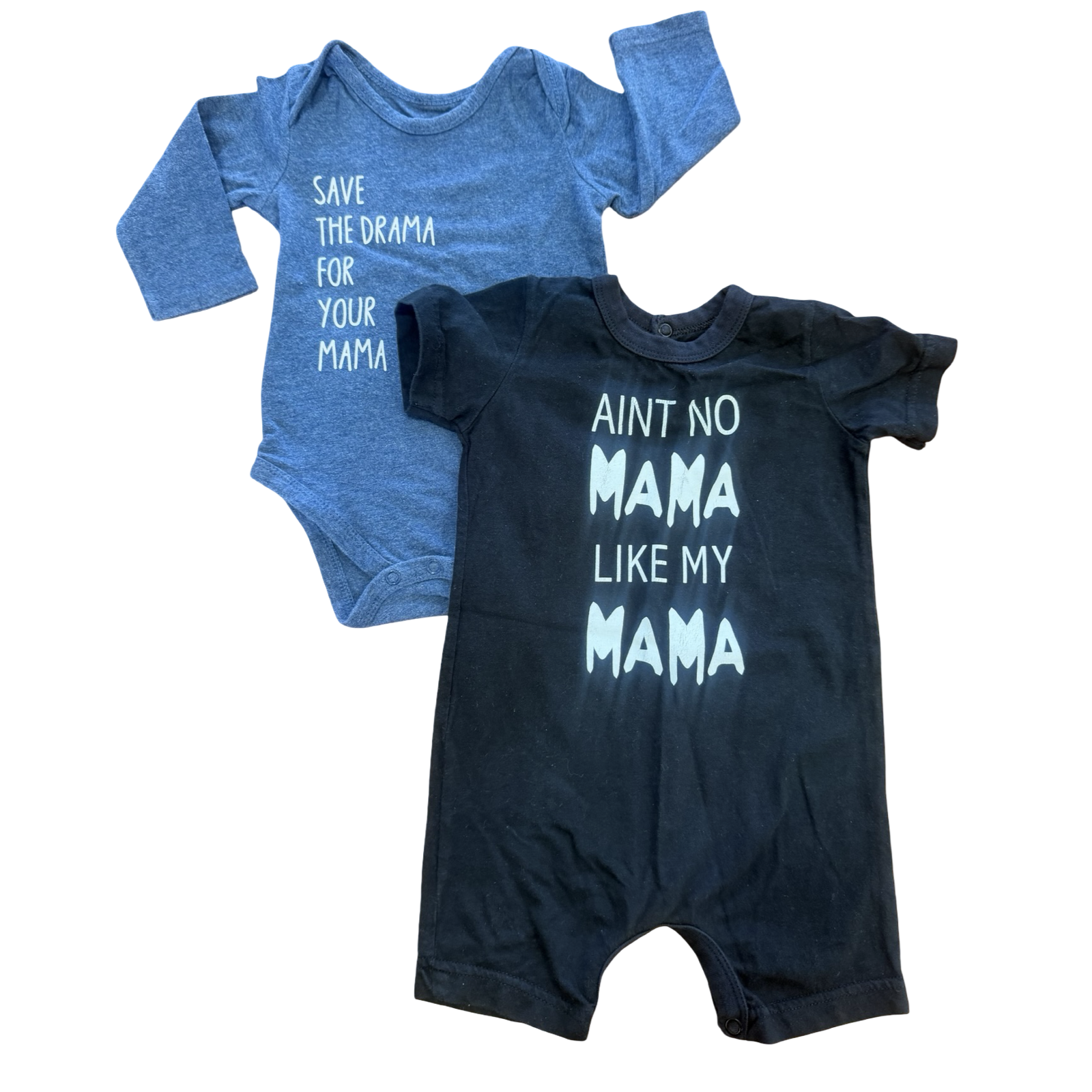3-6M 2pc Blue & Black Bodysuit / Romper with Mama Quotes - Woolworths
