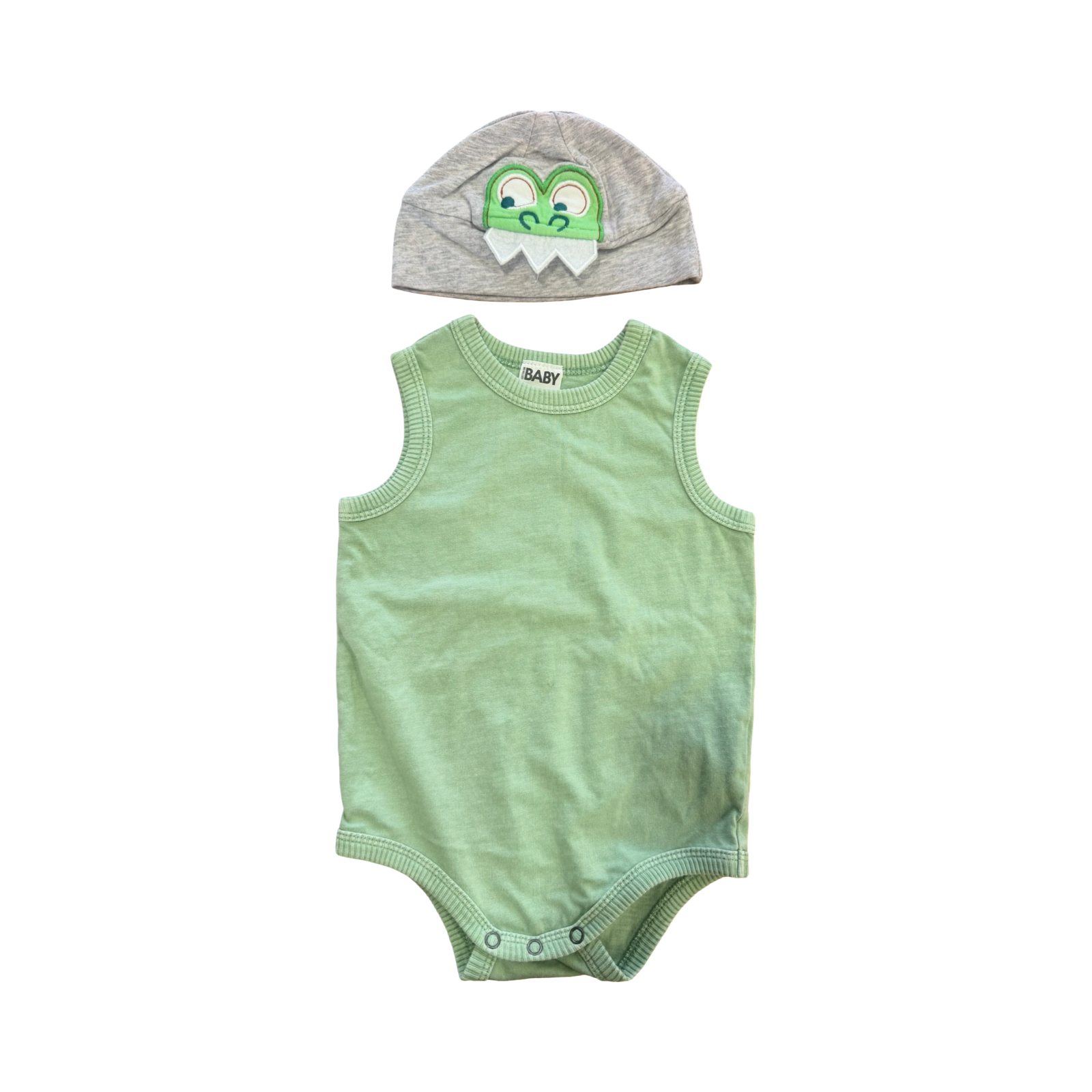 3-6M 2pc Green Bodyvest & Crocodile Beanie - Cotton On