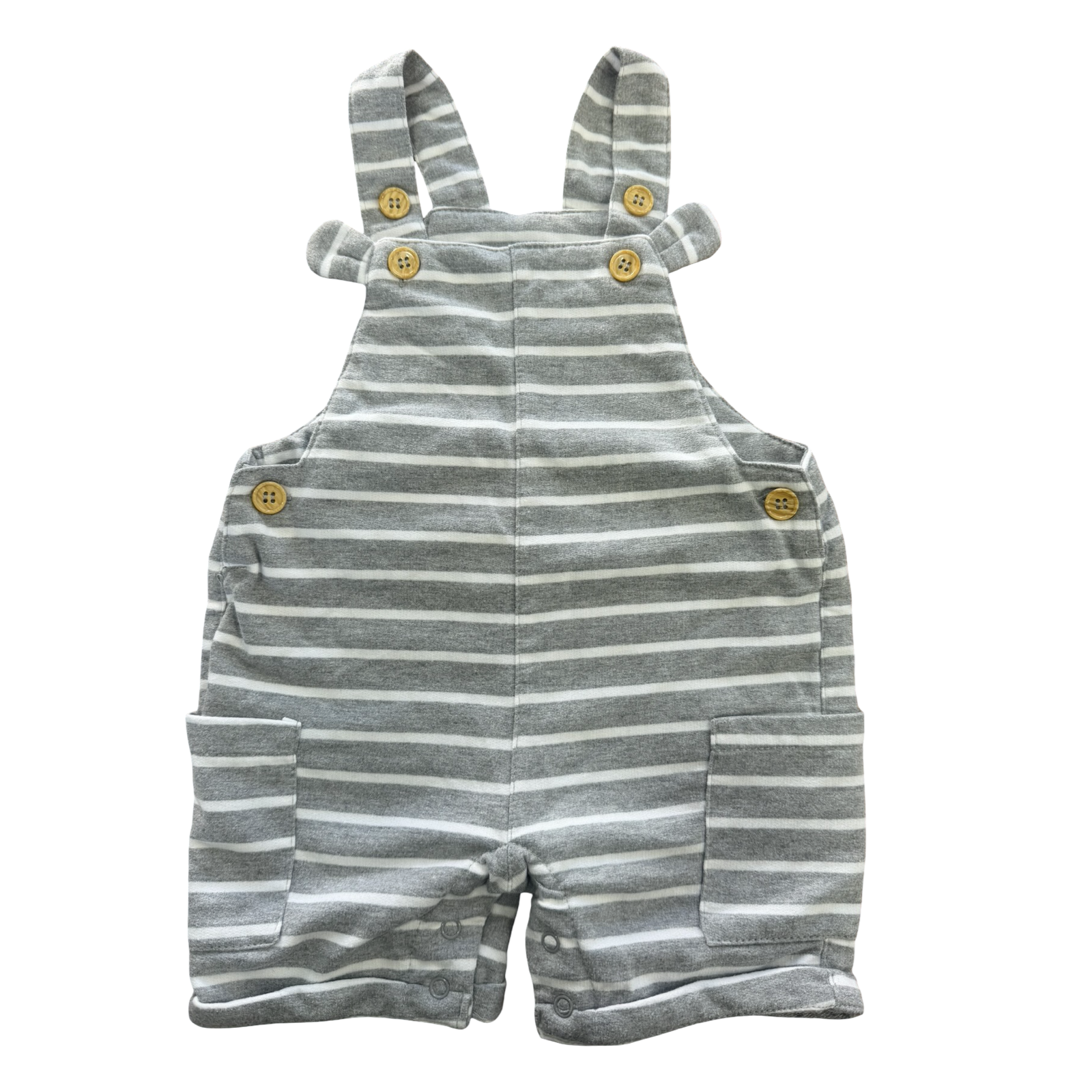 12-18M Grey & White Cotton Striped Dungaree - Woolworths