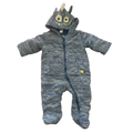 3-6M Blue Melange monster Fleece Lined Zip Onesie - Ackermans