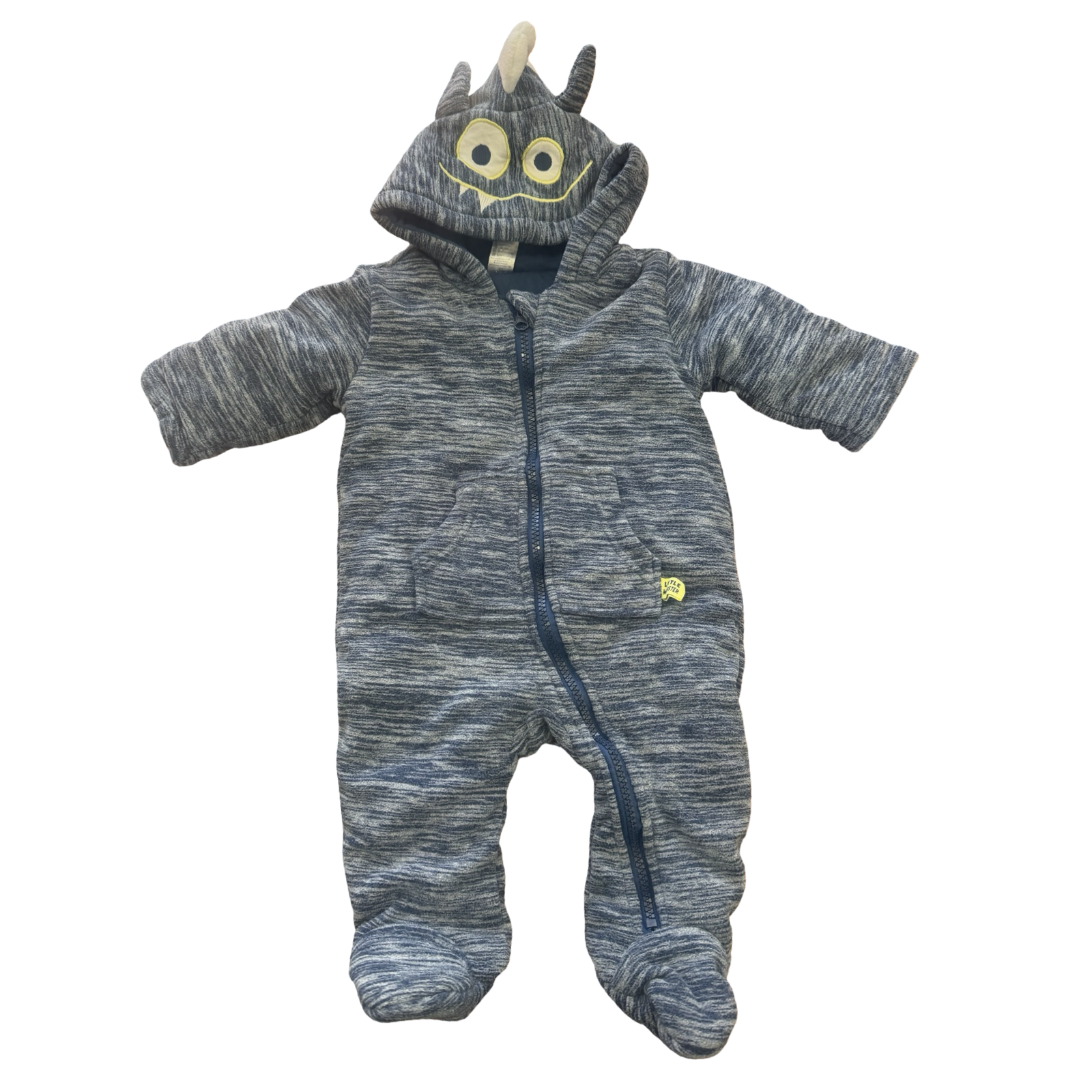 3-6M Blue Melange monster Fleece Lined Zip Onesie - Ackermans