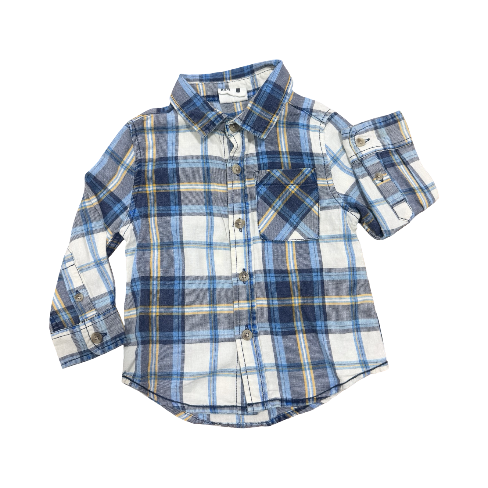 1Y Blue & White Check Button and Collar Short - Cotton On