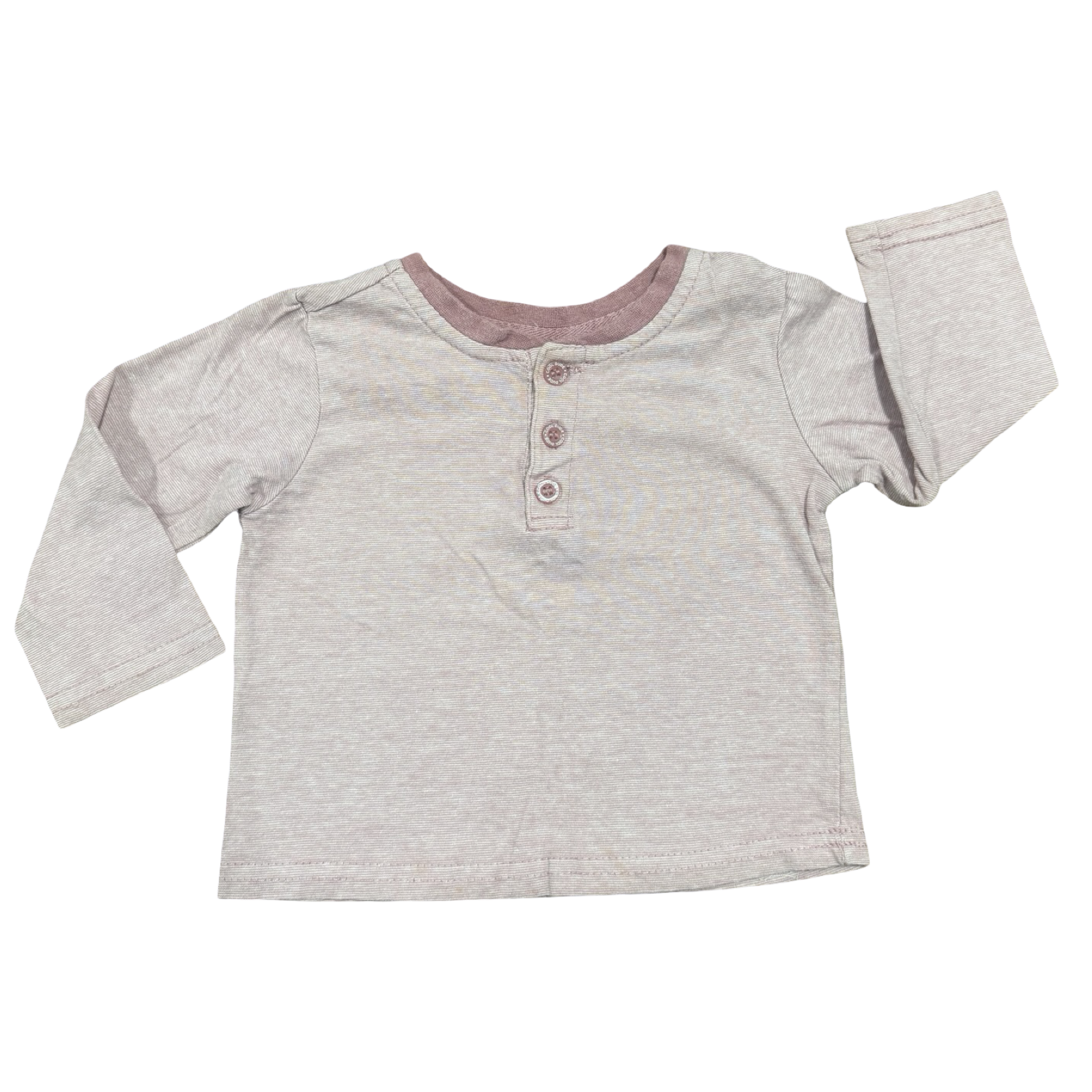 6-12M Dusty Mauve Long Sleeve T-Shirt with Buttons - Ackermans