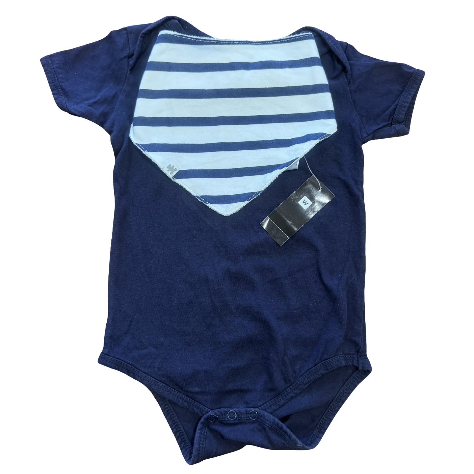 6-12M Navy Bodysuit with New Navy & White Stripe Bib - Woolworths / Tiny Tots