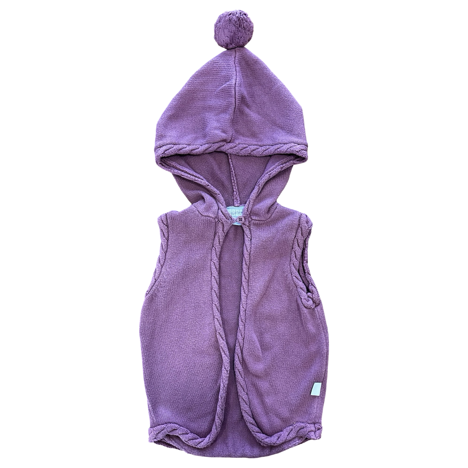 18-24 Mauve Knitted Sleeveless Jersey with Hoodie and Pom Pom - Earthchiled