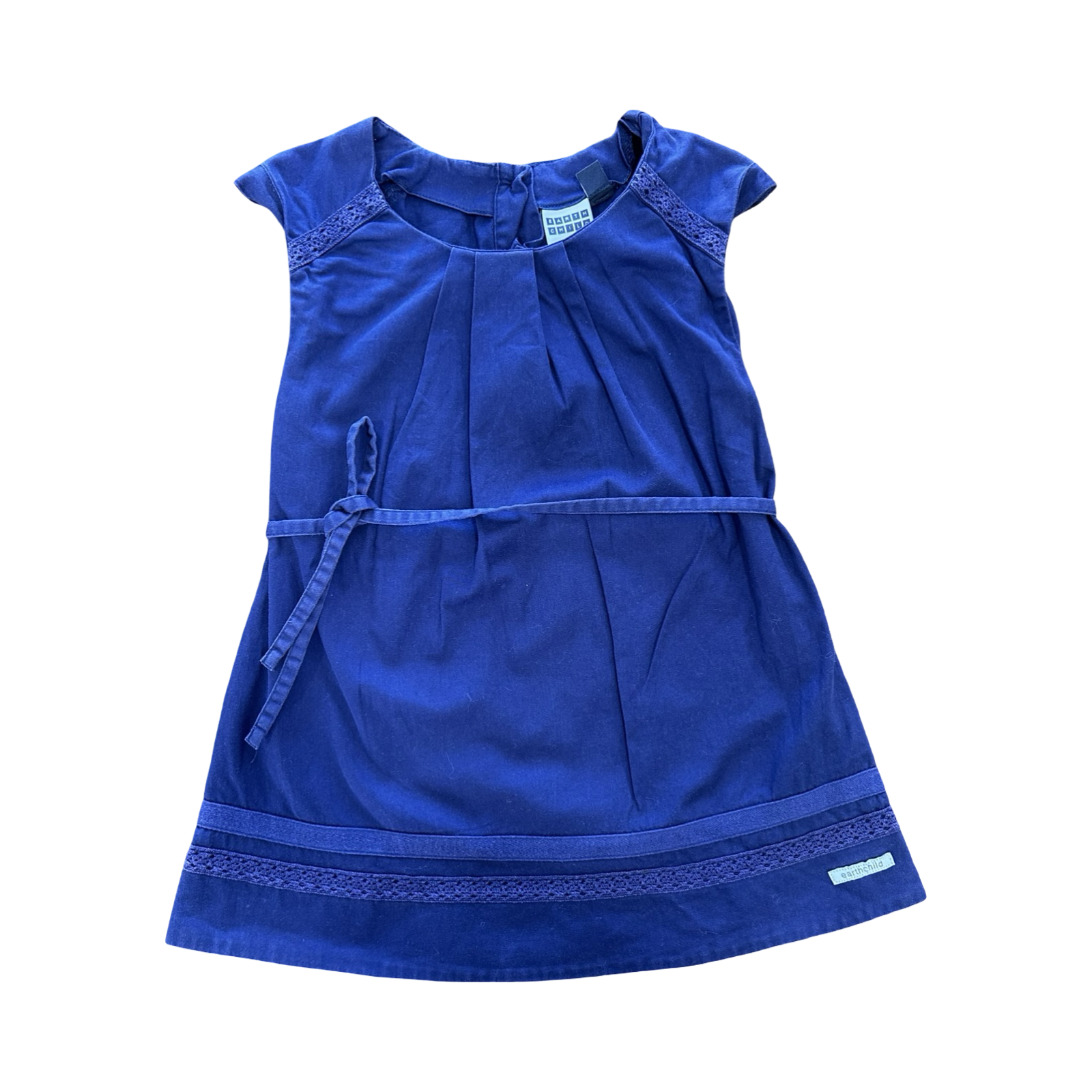 2-3Y Navy Cotton Dress with Cotton Lace Detail - Earthchild