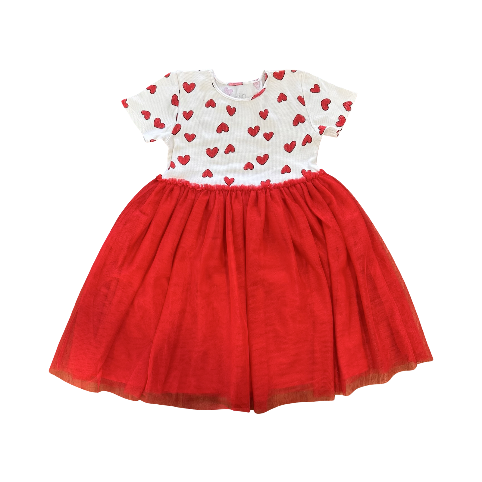 9Y White & Red Heart Dress with Ribbed Top and Tulle Skirt - Woolworths