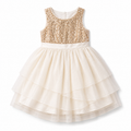 5-6Y Cream & Gold Formal Girl's A Line Dress with Sequins & Tulle - H & M