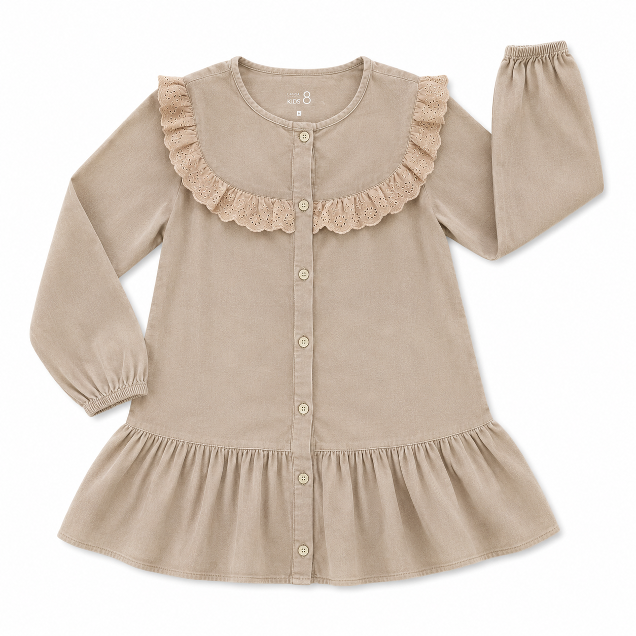 8Y 000 Beige Corduroy Dress with Cotton Lace and Frills - Woolworths