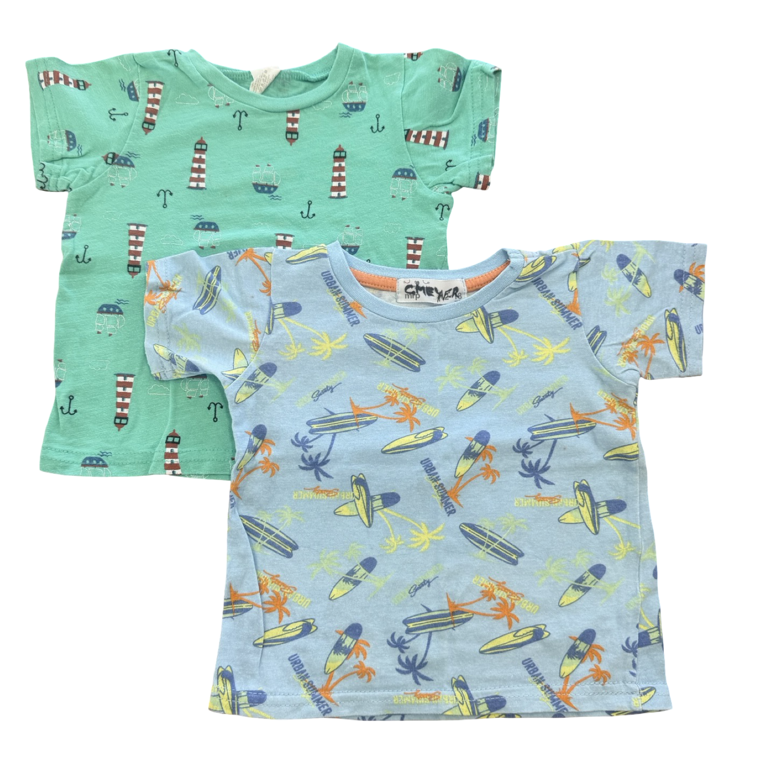 12-18M Blue & Green Sea Theme T-Shirts - Tiny Tots / Mr Price