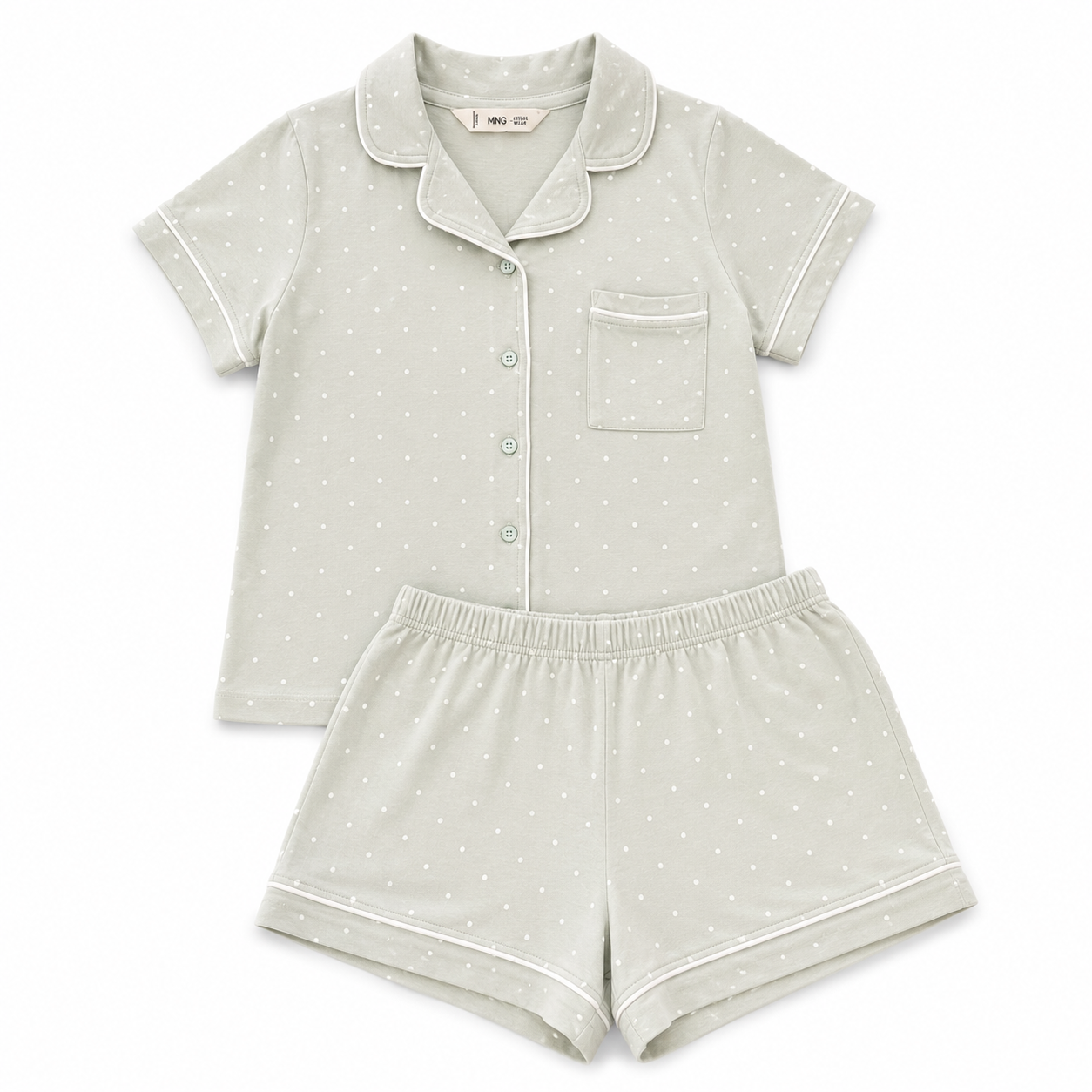 7-8Y 2pc Light Green Cotton Polkadot Pyjama Set - Mango