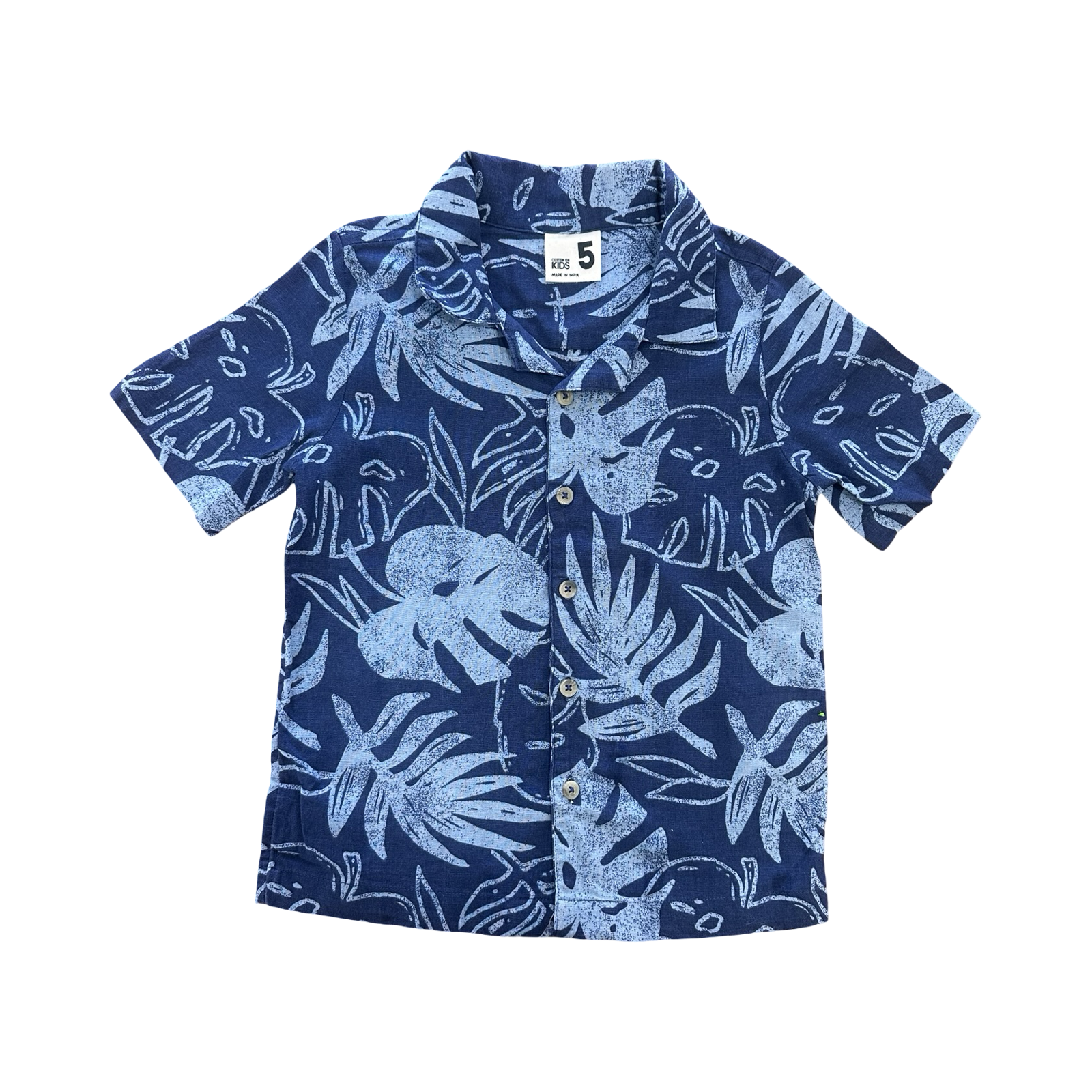 5-6Y Blue Leaf Design Cotton Buttoned and Collar Shirt - Cotton On