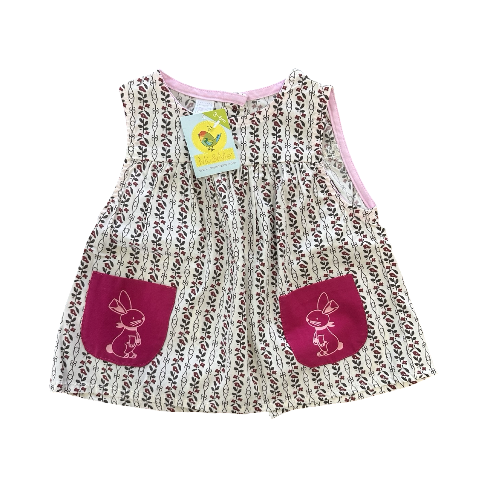 3-6M Pink & Cream Patterned Cotton Girl's Dress - Mü & Me