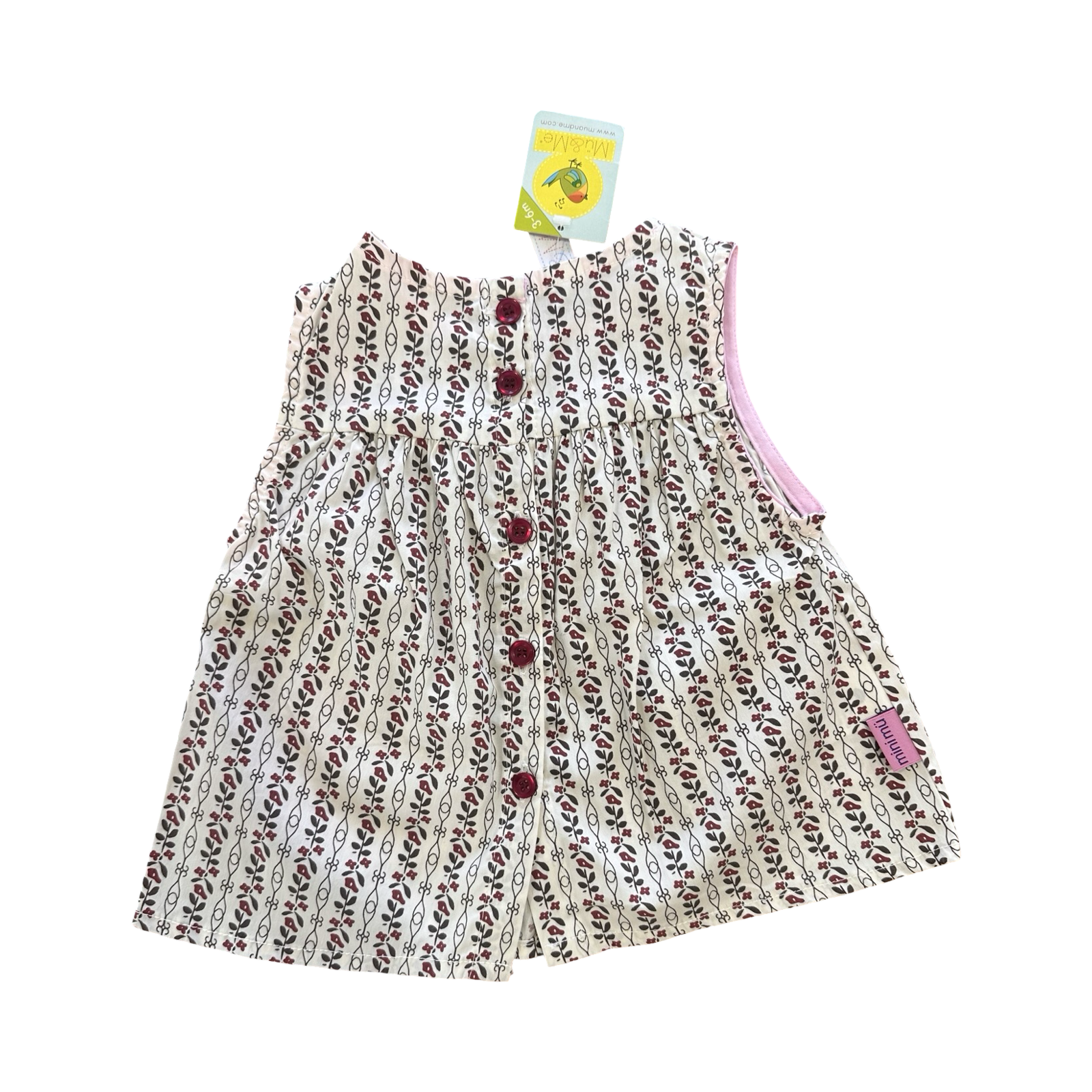 3-6M Pink & Cream Patterned Cotton Girl's Dress - Mü & Me