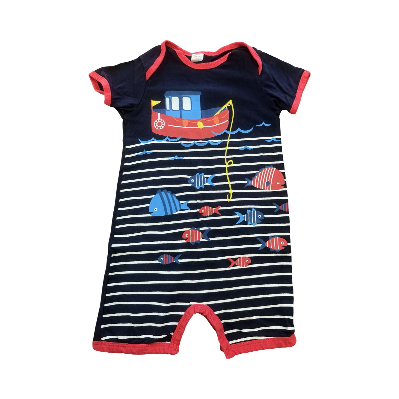 18-24M Red & Navy Fishing Theme Romper - Tiny Tots